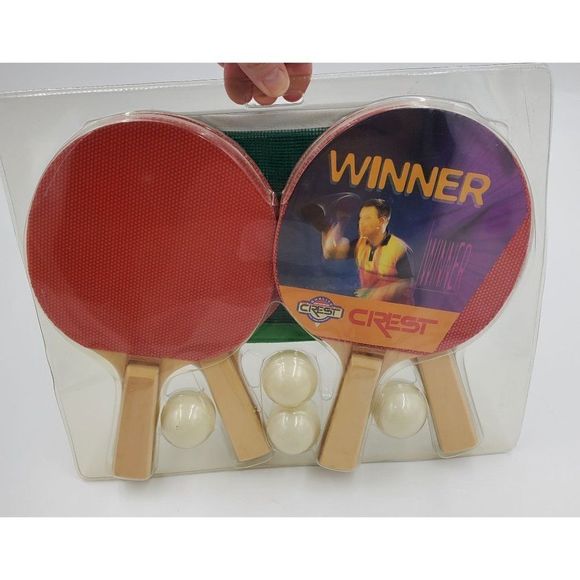 Vintage Crest Ping Pong Set Paddles Balls Net Table Tennis - Picture 1 of 3